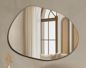 Espejo de pared asimétrico hecho a mano: Decoración moderna para tocador con marco de madera