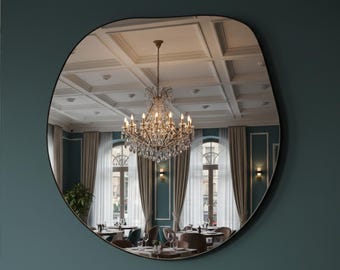 Geschulpte wandspiegel - asymmetrische houten make-upspiegel voor huisdecoratie