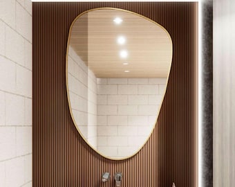 Specchio da parete con cornice dorata: cornice in legno asimmetrica, arredamento moderno per la casa