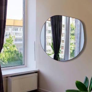 Irregular Mirror Home Decor Circular Asymmetrical Mirror Handmade Aesthetic Mirror Round Wooden Wall Mirror Unique Bathroom Mirror Scalloped