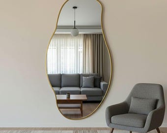 Specchio asimmetrico a figura intera: decorazione da parete per il bagno con motivo ondulato irregolare