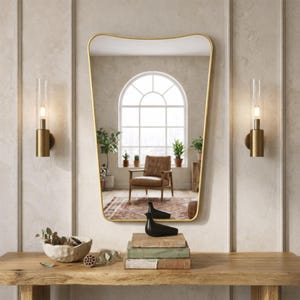 Arched Gold Mirror, Asymmetrical Wall Decor, Italian Style Entryway Mirror