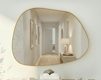 Specchio asimmetrico con cornice dorata – Decorazione murale in stile giapponese organico