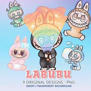 Labubu 3.0 PNG Bundle - 9 High-Resolution Clipart Files for Commercial Use 300dpi Kawaii Designs