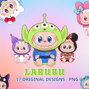 Labubu Digital Art PNG, High-Res 300 DPI, Cute Monster Design, Instant Download for Print Kawaii Labubu Character Vector Art
