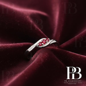 Sterling Silver Created Ruby Engagement Ring, Bypass Wedding Band, Red Gemstone (VVS1)