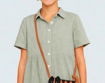 Cat Crossbody Bag: Linen Purse, Card Holder or Tiny Makeup Bag