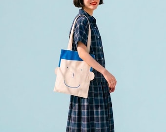 Handmade Smiling Face Canvas Bag: The Only Tote Bag With Ears!