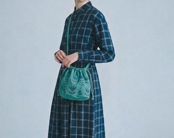 Handmade Turquoise Bucket Bag: Vegan Cotton Crossbody,