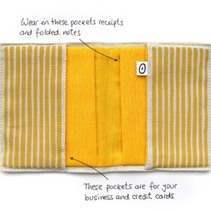 Yellow slim vegan wallet perfect for spring and summer time, handprinted by Olula. No more bulk image 2
