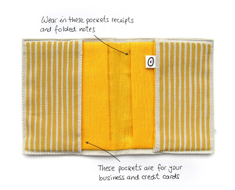Yellow slim vegan wallet perfect for spring and summer time, handprinted by Olula. No more bulk image 2