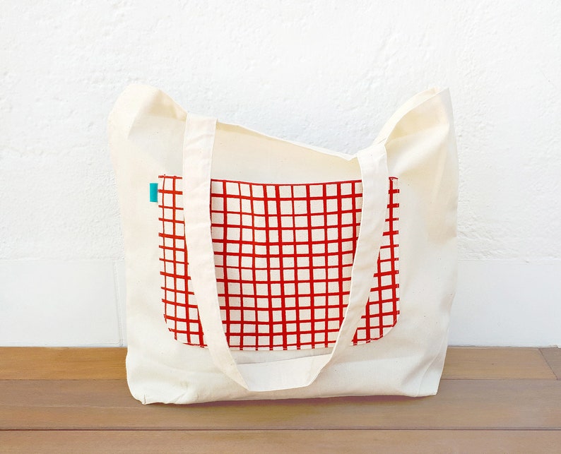 Bolsa Grande de Compra con bolsillo, Envío gratis a España, Bolsa algodón orgánico, Tote bag, Bolsa de playa, Serigrafiada a mano Olula Bild 4