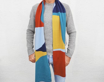 Wool scarf for men or women with stunning colorway. Quality scarf made of pure merino wool. Elegant, easy to wear scarf made of softest wool