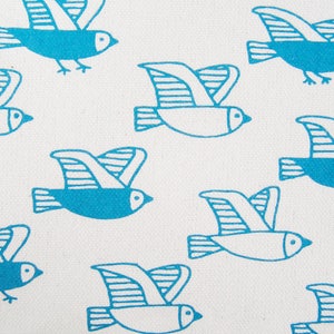 Cosmetic pouch with birds print. Useful cotton makeup bag or pencil case with zipper closure, screenprinted in blue, matching the lining. image 4