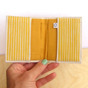 Yellow slim vegan wallet perfect for spring and summer time, handprinted by Olula. No more bulk image 4