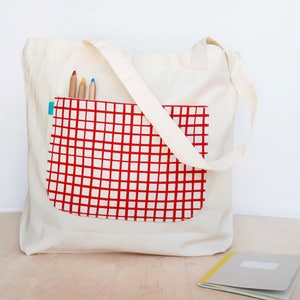 Bolsa grande de compra con bolsillo, Envío gratis a España, Bolsa algodón orgánico, Tote bag, Bolsa de playa, Serigrafiada a mano Olula image 1