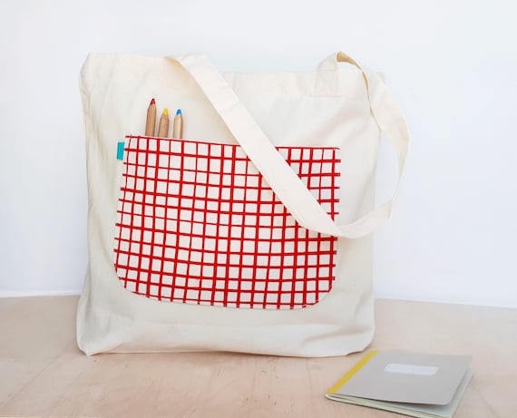 Bolsa Grande De Compra Con Bolsillo Envio Gratis a Espana Bolsa Algodon Organico Tote Bag Bolsa De Playa Serigrafiada a Mano Olula Etsy