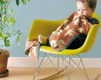 Merino Wool Baby Blanket with Polar Bears, Soft Clay Knit Bassinet Bedding