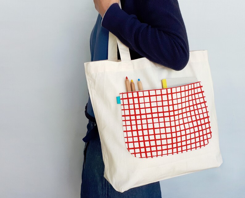 Bolsa Grande de Compra con bolsillo, Envío gratis a España, Bolsa algodón orgánico, Tote bag, Bolsa de playa, Serigrafiada a mano Olula Bild 5