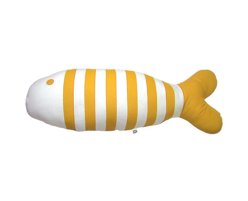 Yellow ochre throw pillow Fish. Unique decorative pillow for crib, beach house or to brighten any room at home. image 3