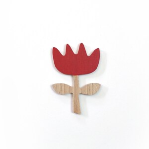 Yellow flower pin. Made from beech wood, painted by hand with eco-friendly inks. Add a hint of colour to your look with a lapel brooch Red