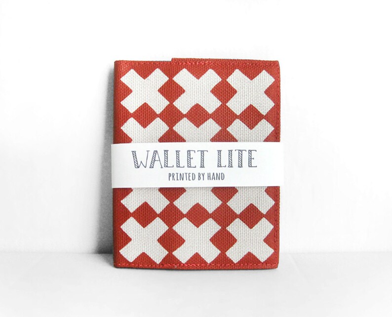 Red slim wallet for woman or man printed by hand by Olula. Unique gifts for men with Amsterdam print. image 1