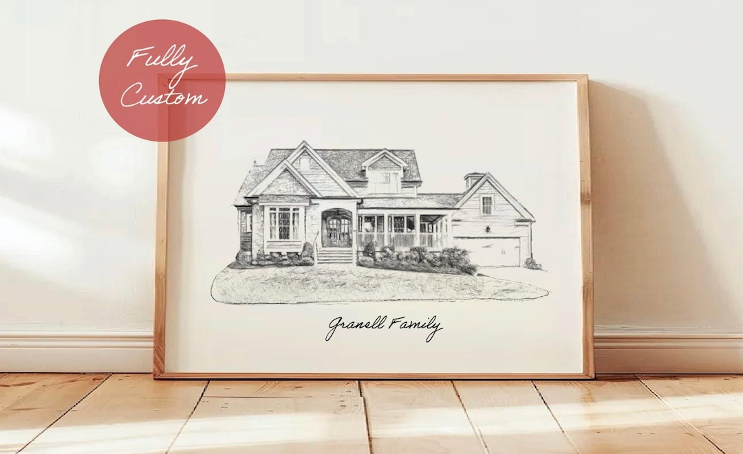 Custom Home Portrait, Black and White House Sketch From Photo, First ...