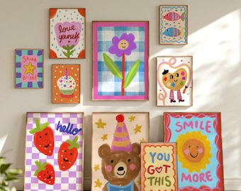 Bold Colorful Dopamine Nursery Bundle Set, Whimsical Maximalist Kids Room Decor, Trendy Playful Toddler Posters