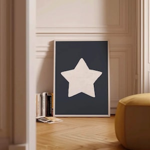 Retro Star Hand Drawn Print, Navy Blue Trendy Star Poster, Aesthetic Apartment Decor, Maximalist Wall Art, Modern Geometric Printable Art