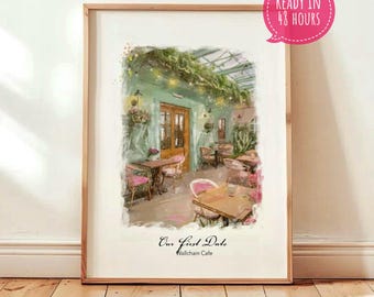 First Date Venue Custom Portrait, Where We Met Personalized Sketch, Valentines Couple Gifts, Watercolor Keepsake Illustration