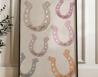 Abstract Horseshoe Print, Lucky You Western Wall Art, Cowgirl Neutral Painting, Modern Horse Shoe Boho Poster, Minimal Dorm Room Pink Decor