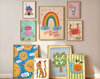 Nursery Wall Art Bundle Posters, Kids Playroom Decor, Colorful Children Wall Gallery, Whimsical Unisex Toddler Print