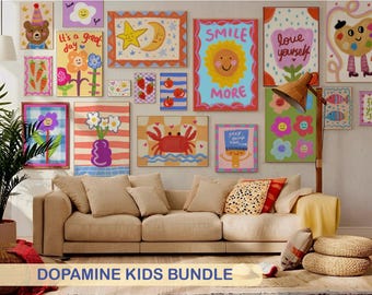 Dopamine Nursery Bundle Wall Art Prints, Bold Colorful Kids Room Decor, Whimsical Playroom Posters