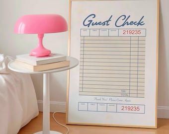 Blank Guest Check Print, Trendy Empty Guest Check Printable Wall Art, Retro Preppy Apartment Decor, Funky Kitchen Art Print, Minimal Poster