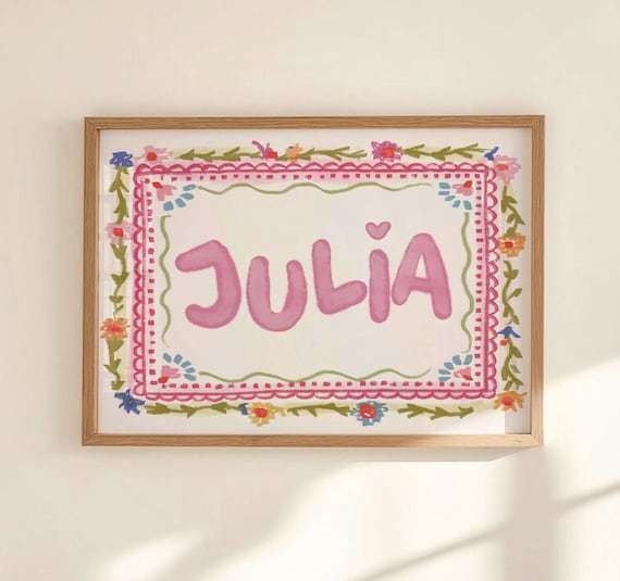 Custom Kids Name Print, Customized Pink Floral Boho Letter Sign, Personalized Nursery Gift for Daughter