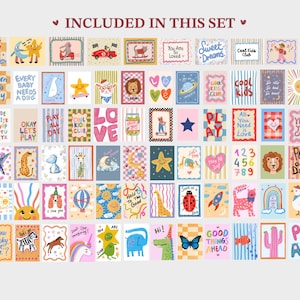 May include: A collection of colorful illustrated cards featuring various animals, objects, and phrases. The cards include images of a crab, a zebra, a unicorn, and a butterfly. Text on the cards includes "Sweet Dreams", "Cool Kids Club", and "Good Things Ahead".