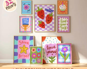 Dopamine Bold Kids Bundle Prints, Maximalist Nursery Wall Art, Colorful Whimsical Posters (Digital Download)