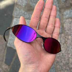Oakley C Wire Sunglasses Silver Metal Frame Pink Iridescent Lenses Vintage Designer Shades image 5