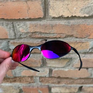 Oakley C Wire Sunglasses Silver Metal Frame Pink Iridescent Lenses Vintage Designer Shades image 6