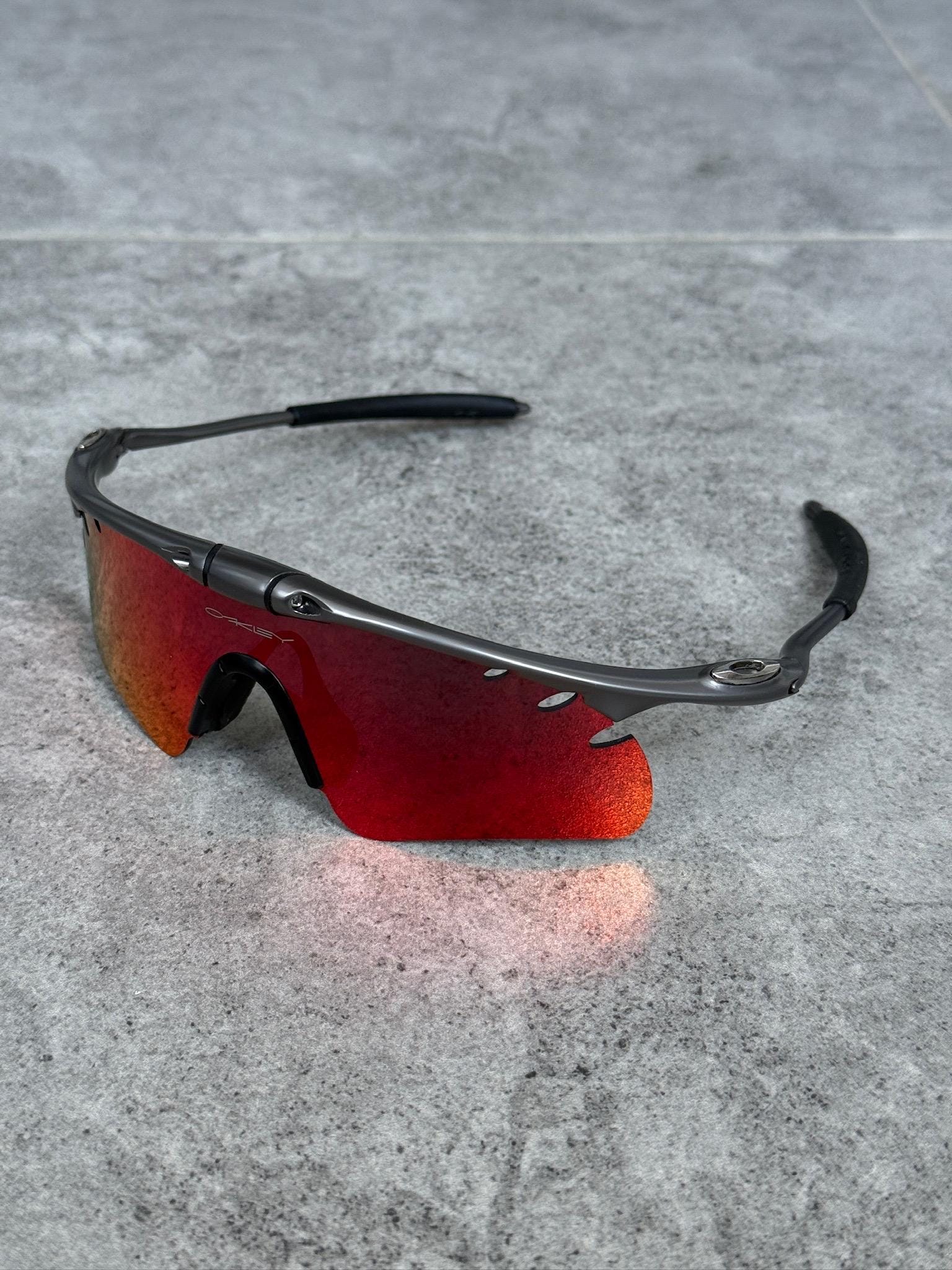 Oakley M Frame Magnesium Sunglasses Red Iridium Lens Shield Y2K