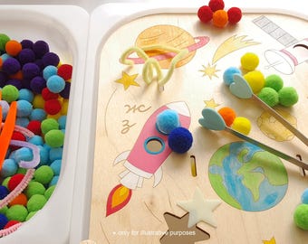 Sensory play Space-LATIN, lid for sensory table, wooden toy, trofast lid, flisat insert, baby room decor, montessori toy, education,handmade