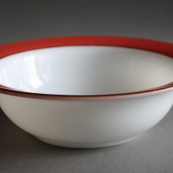 Vintage 1950's Pyrex White with Flamingo Band Serving Bowl
