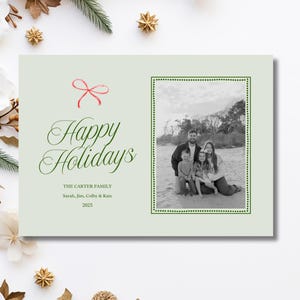 Pastel and Pine Green Christmas Card Photo Template Holiday Card Photo Christmas Card Green Editable Printable Holiday Card Template Photo