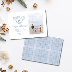 Blue Monogram Christmas Card Photo Template Holiday Card Southern Christmas Photo Card Template Custom Monogram Christmas Cards Blue