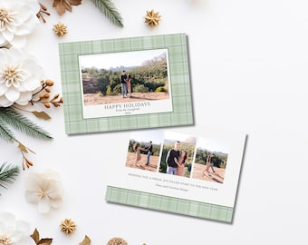 Plaid Holiday Card Template Photo Horizontal Preppy Christmas Family Photo Card Template Editable Printable Holiday Card