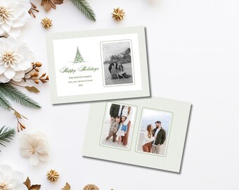 Grün gestreift Preppy Weihnachtsfotokarte bearbeitbare Vorlage Feiertagskarte Elegante Weihnachtskarte Foto-Frohe Weihnachtskarte Grün