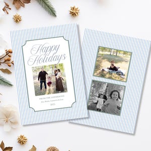 Preppy Christmas Card Template Pastel Green and Coastal Blue Christmas Card Photo Template Elegant Editable Printable Holiday Card Template