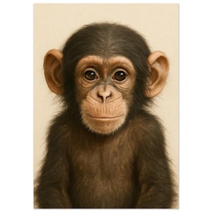 Baby Chimpanzee Poster – Lifelike Jungle Nursery Wall Art | Neutral Baby Animal Print | Safari-Themed Kids Room Decor
