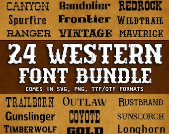 24 Western Font Bundle | Vintage Cowboy Fonts Pack | Old West Rodeo Typography for Logos, Posters, Cricut & Branding
