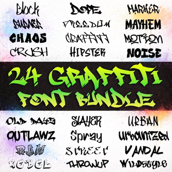 24 Graffiti Font Bundle | Street & Urban Fonts | SVG OTF PNG